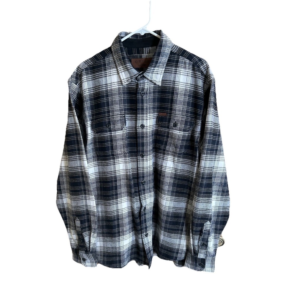 Orvis Shacket Men L Plaid Button Up Shirt Jacket Pockets Flannel Outdoor